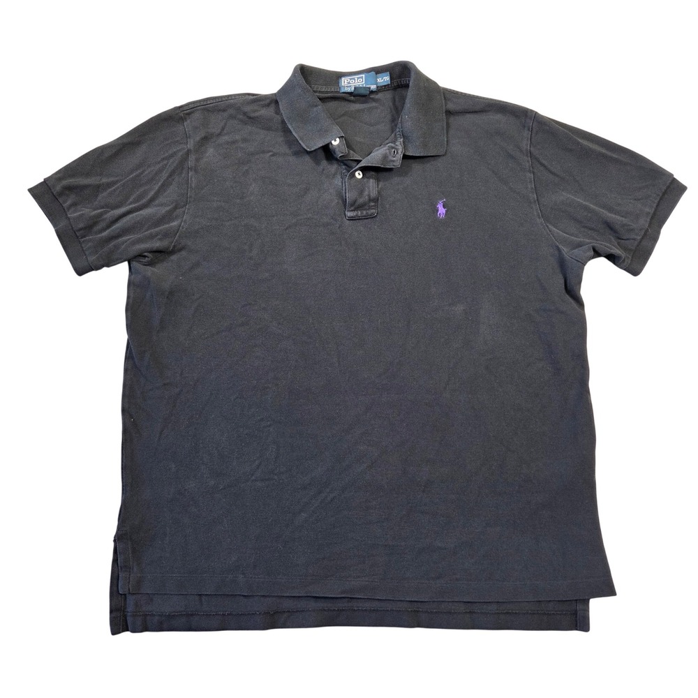 Polo Ralph Lauren Mens XL Black Short Sleeve Pique Polo Purple Pony Logo Preppy